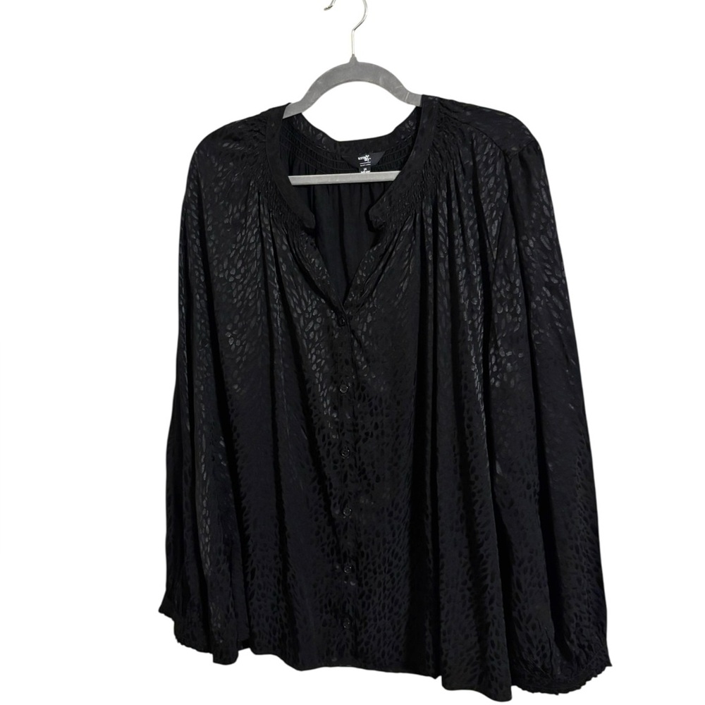 Terra & Sky Black‎ Label Black Patterned Button Up Shirt Plus 3X